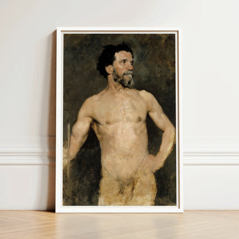 Study of a Male Model - Albert Edelfelt Fine Art Print / Canvas Framed Painting Muscular Bearded Man Classical Style Earthy Parisian, Ochre