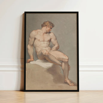 Study of a Male Nude - Edward Francis Burney Art Print / Canvas Framed Classical Painting Muscular Figure Soft, Erotic Monolith, Fine Prints