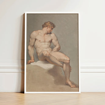 Study of a Male Nude - Edward Francis Burney Art Print / Canvas Framed Classical Painting Muscular Figure Soft, Erotic Monolith, Fine Prints