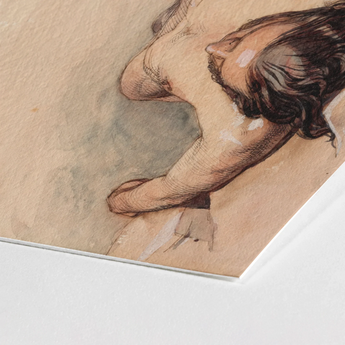 Study of a Male Nude - William Mulready Art Print / Canvas Watercolor Sketch Figure Dark Hair Soft Earth-toned Textured, Mulready’s, Lays,