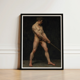 Study of a Nude Man - Follower Pierre Narcisse Guerin Art Print / Canvas Black-framed Muscular Male Figure Sword Striking, Raw Masculinity,