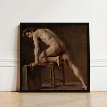 Study of a Nude Man - Gustave Courbet Art Print / Canvas Black-framed Classical Male Figure Dynamic Courbet’s, Naked Form, Capturing Raw