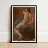 Framed Classical Painting Nude Male Figure Dynamic Pose Seated, Seizes, Italian Baroque Body, Mid-coil, Anatomical Draftsmanship Hardens,