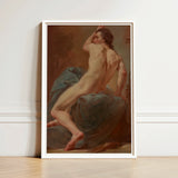 Framed Classical Painting Nude Male Figure Dynamic Pose Seated, Seizes, Italian Baroque Body, Mid-coil, Anatomical Draftsmanship Hardens,