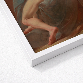 White Framed Art Print Classical Painting Bare Feet Seated Male Nude, Seizes, Italian Baroque Body, Mid-coil, Anatomical Draftsmanship