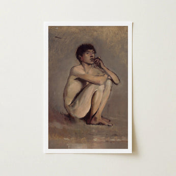 Study of a Seated Nude Young Man - Laszlo Mednyanszky Art Print / Canvas, László Mednyánszky’s, Arrives, Austro-hungarian Late Nineteenth,