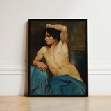 Study of a Semi Nude Male - Edouard Joseph Dantan Art Print / Canvas Framed Classical Painting Figure Dark Hair, Set, Umber Wall Prints