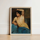 Study of a Semi Nude Male - Edouard Joseph Dantan Art Print / Canvas Framed Classical Oil Painting Figure Dark, Set, Umber Wall Prints