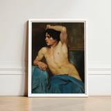 Study of a Semi Nude Male - Edouard Joseph Dantan Art Print / Canvas Framed Classical Painting Figure Dark Hair, Set, Umber Wall Prints