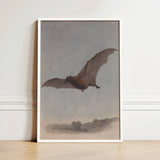 Study of a Vampire Bat - Samuel Howitt Art Print / Canvas Framed Artwork Brown Mid-flight Muted Gray Sky, Prints