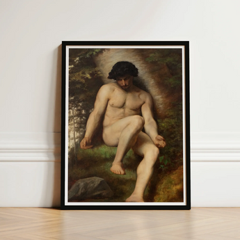 Study of Adam for Paradise - Alexandre Cabanel Fine Art Print / Canvas Black-framed Reproduction Classical Nude Male Figure Painting,