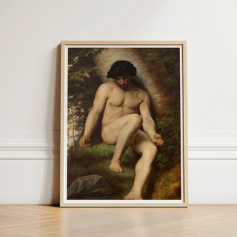 Study of Adam for Paradise - Alexandre Cabanel Fine Art Print / Canvas Framed Classical Painting Nude Male Figure Dark Hair, Cabanel’s,