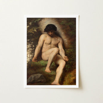 Study of Adam for Paradise - Alexandre Cabanel Fine Art Print / Canvas Framed Reproduction Classical Painting Nude Male Figure Dark,