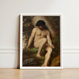 Study of Adam for Paradise - Alexandre Cabanel Fine Art Print / Canvas Framed Classical Painting Nude Male Figure Dark Hair, Cabanel’s,