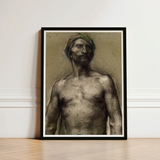 Study of Naked Man at the Turban - Georges Desvallieres Art Print / Canvas Framed Charcoal Sketch Nude Male Figure Green Headscarf Torso