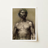 Study of Naked Man at the Turban - Georges Desvallieres Art Print / Canvas Framed Charcoal Sketch Muscular Bare-chested Headwrap Torso