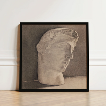 Black-framed Artwork Detailed Sepia-toned Sketch Classical Marble Bust Plaster Head, Jan Veth’s Study, Opens, Chalk-white Highlight