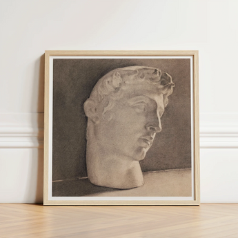 Framed Charcoal Sketch Classical Marble Bust Rendered Soft Plaster Head, Jan Veth’s Study, Opens, Chalk-white Highlight Tracing, Surface