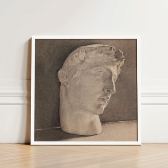 Framed Sepia-toned Pencil Sketch Classical Marble Statue Head Plaster, Jan Veth’s Study, Opens, Chalk-white Highlight Tracing, Surface