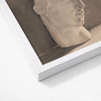 White-framed Artwork Sepia-toned Sketch Classical Marble Bust Plaster Head, Jan Veth’s Study, Opens, Chalk-white Highlight Tracing, Surface