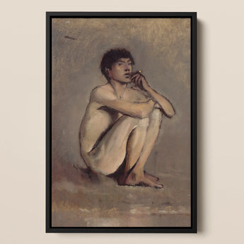 Study of a Seated Nude Young Man - Laszlo Mednyanszky Art Print / Canvas, 12x18’’ / 31x46cm / Black Frame, Posters Prints & Visual Artwork,