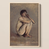 Study of a Seated Nude Young Man - Laszlo Mednyanszky Art Print / Canvas, 12x18’’ / 31x46cm / Natural Frame, Posters Prints & Visual