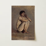 Study of a Seated Nude Young Man - Laszlo Mednyanszky Art Print / Canvas, 12x18’’ / 31x46cm / Unframed / no Border, Posters Prints & Visual