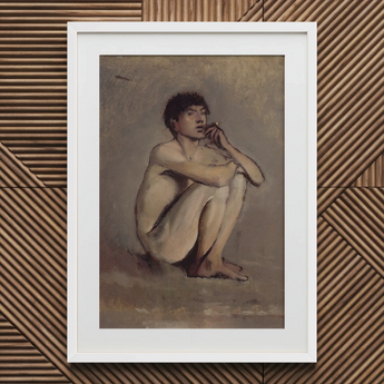 Study of a Seated Nude Young Man - Laszlo Mednyanszky Art Print / Canvas, 20x30’’ / 51x76cm / White Frame / Matboard, Posters Prints &