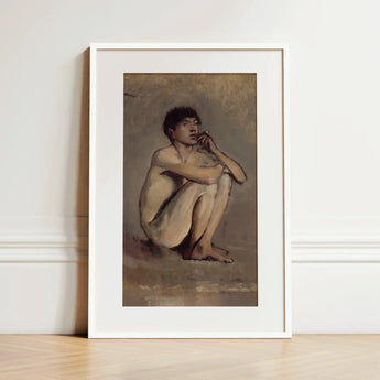 Study of a Seated Nude Young Man - Laszlo Mednyanszky Art Print / Canvas Framed Artwork Nude Male Figure Earthy Tones Enclosed Young Man,