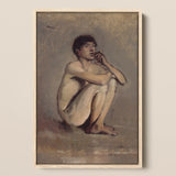 Study of a Seated Nude Young Man - Laszlo Mednyanszky Art Print / Canvas Framed Painting Nude Young Man Earthy Tones Seated Man, Nude,