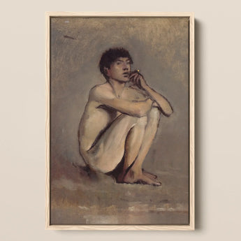 Study of a Seated Nude Young Man - Laszlo Mednyanszky Art Print / Canvas Framed Painting Nude Young Man Earthy Tones Seated Man, Nude,