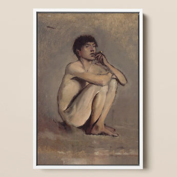 Study of a Seated Nude Young Man - Laszlo Mednyanszky Art Print / Canvas Framed Painting Nude Male Figure Earthy Tones Rendered Young Man,