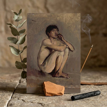 Study of a Seated Nude Young Man - Laszlo Mednyanszky Art Print / Canvas Muted-toned Oil Painting Canvas Nude Seated Figure Dark Young Man,
