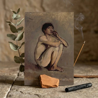 Study of a Seated Nude Young Man - Laszlo Mednyanszky Art Print / Canvas Muted-toned Oil Painting Figure Dark, László Mednyánszky’s,