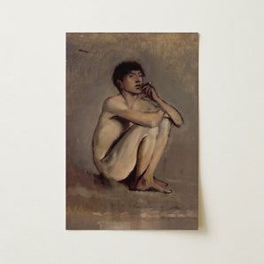 Study of a Seated Nude of a Young Man - Laszlo Mednyanszky Art Print / Canvas, Young Man, Seated Nude, László Mednyánszky’s Study, Young