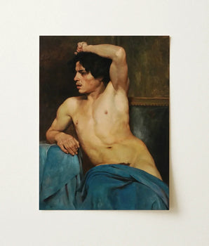 Classical Oil Painting Nude Male Figure Dark Hair Semi, Edouard Joseph Dantan, Set, Umber Wall