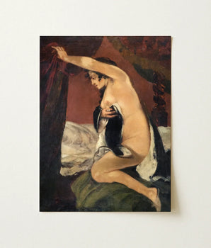 Framed Reproduction édouard Manet’s Painting Olympia Nude Woman Jean-désiré-gustave Courbet Builds, Heavy Curtain Stained, Unfinished