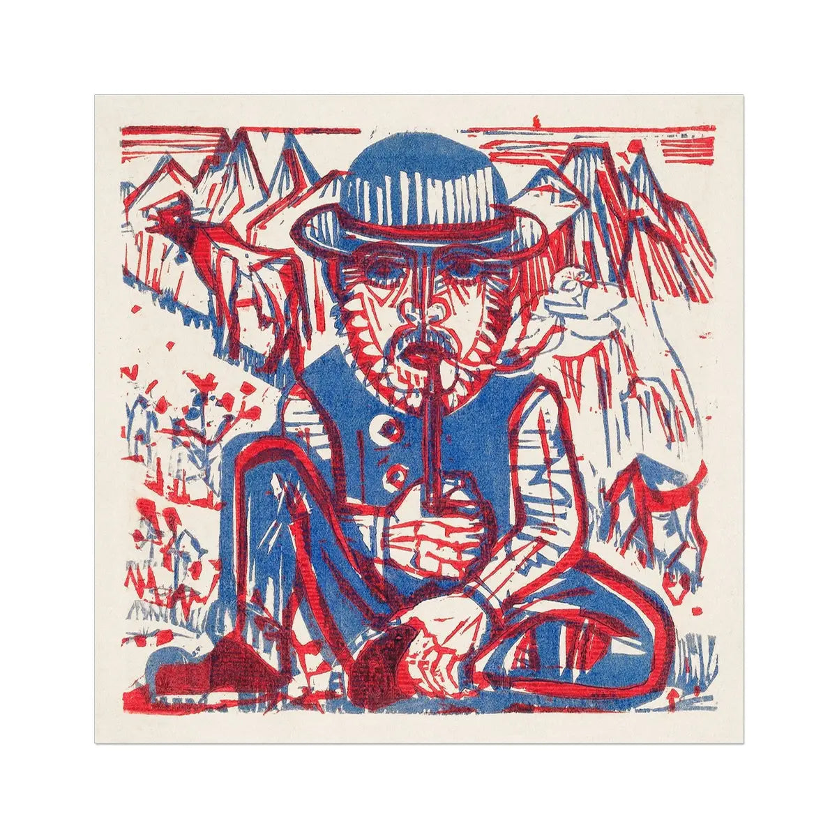 Smoking Peasant - Ernst Ludwig Kirchner Art Print 30’’x30’’ Posters Prints & Visual Artwork