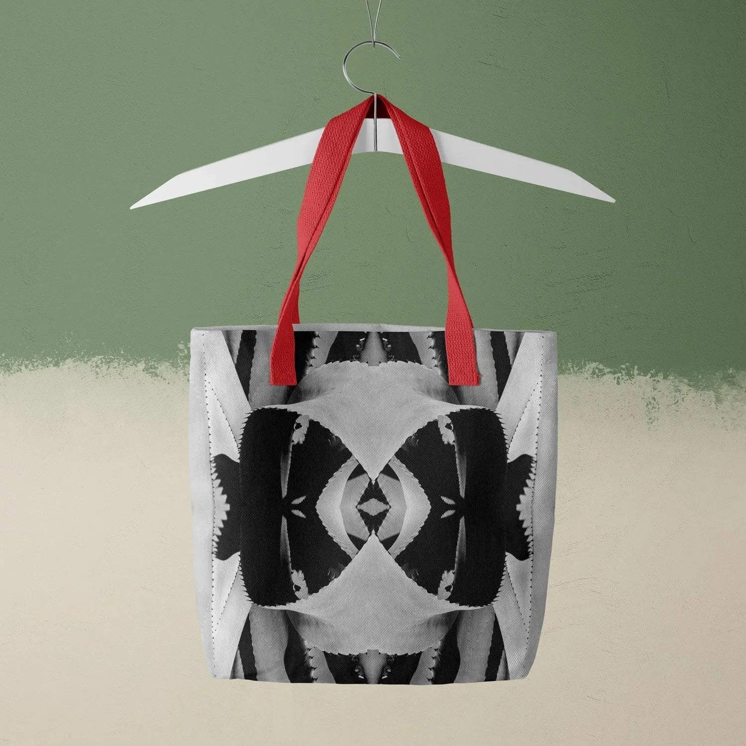 Oh So Succulent Tote - Black And White - Heavy Duty Reusable Grocery Bag - Red Handles - Shopping Totes - Aesthetic Art