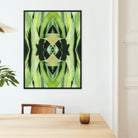 Oh so Succulent - Trippy Botanical Framed Canvas, Framed Abstract Art Piece Symmetrical Green Patterns Black