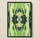 Oh so Succulent Trippy Botanical Framed Canvas, Abstract Symmetrical Pattern Stylized Plant Insect Shades Green
