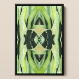 Oh so Succulent - Trippy Botanical Framed Canvas, Abstract Symmetrical Pattern Stylized Plant Insect Shades Green