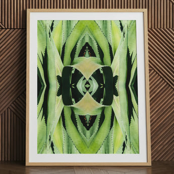 Trippy botanical succulent art print in natural frame