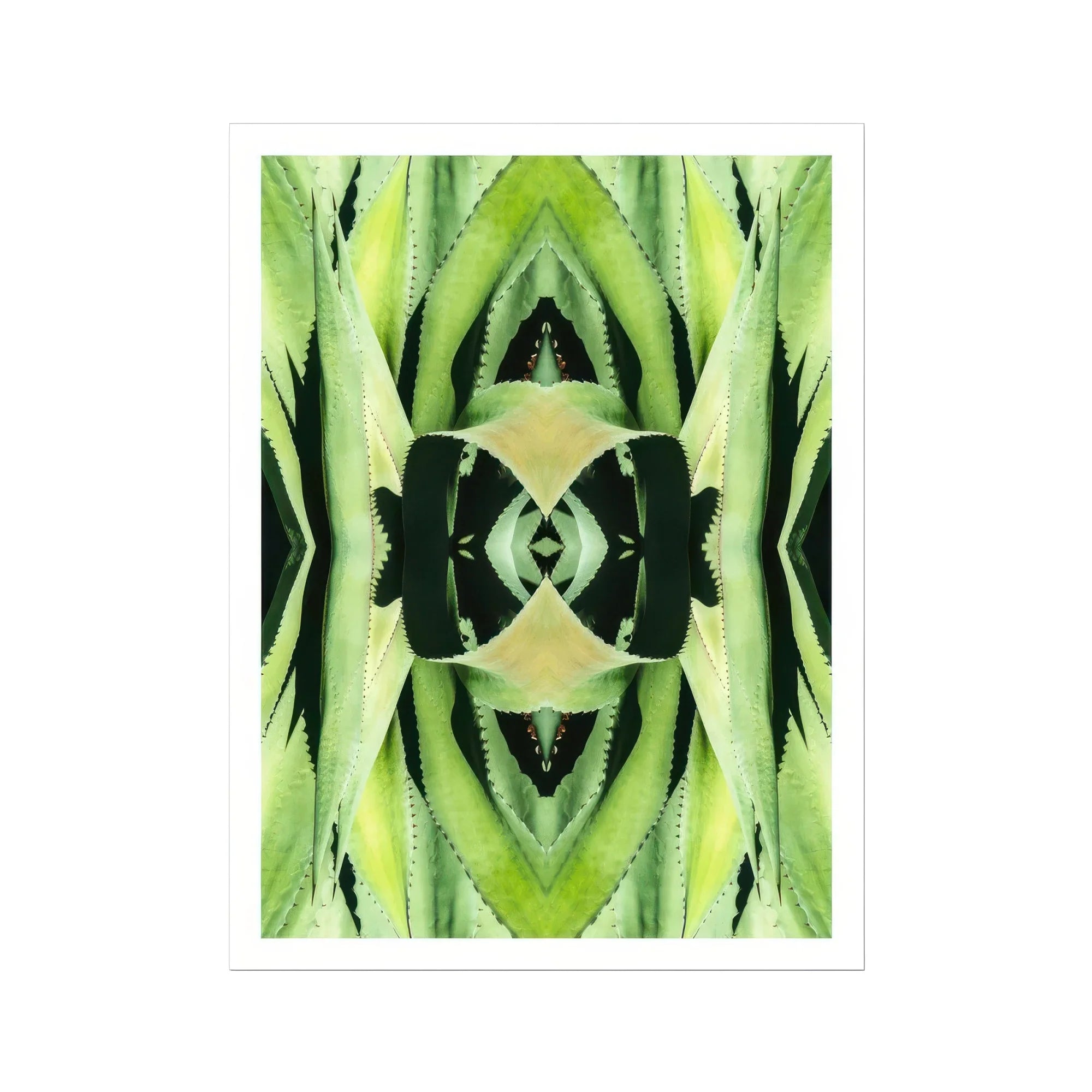 Oh so Succulent - Trippy Botanical Op Art Print, Kaleidoscopic Green Pattern Created Mirrored Agave Plant Leaves