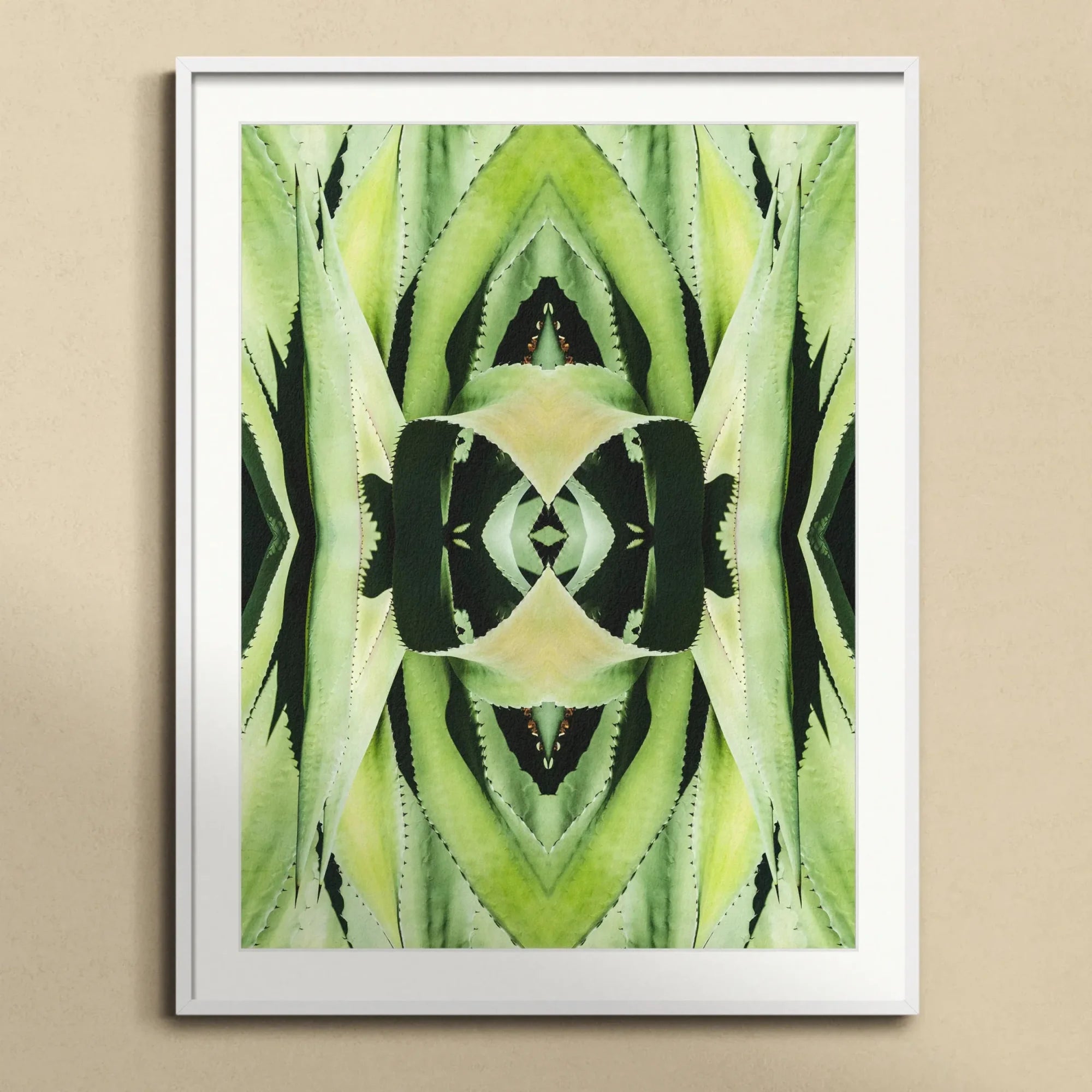 Oh so Succulent - Trippy Botanical Op Art Print, Symmetrical Green Abstract Pattern Kaleidoscopic Botanical Design