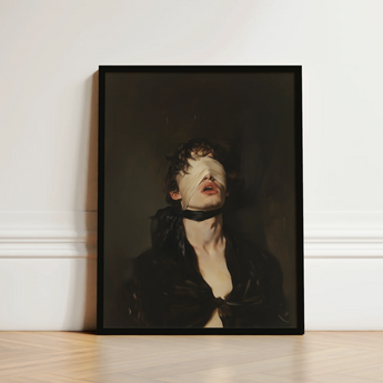 Black-framed Portrait Person Dark Hair Eye Mask White Gay Bdsm Art, Surrender Wrapped, Neo-victorian