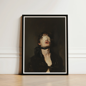 Black-framed Art Print Dramatic Portrait Person Dark Hair Gay Bdsm, Surrender Wrapped, Neo-victorian