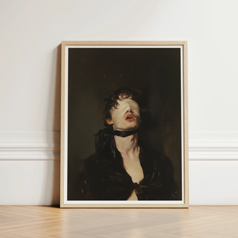 Framed Art Print Dramatic Portrait Person Dark Curly Gay Bdsm, Surrender Wrapped, Neo-victorian