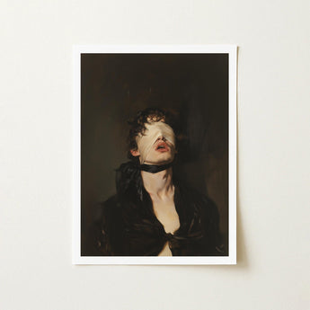 Suck it Up - Neo-victorian Gay Bdsm Art Print / Canvas Framed Dramatic Portrait Person Dark Curly, Surrender Wrapped, Prints