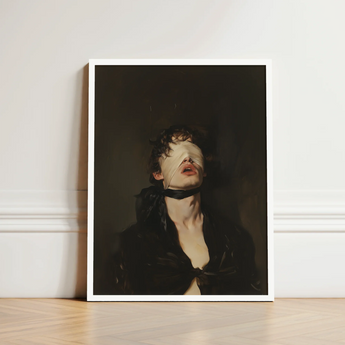 Framed Art Print Dramatic Portrait Person Dark Hair Gay Bdsm, Surrender Wrapped, Neo-victorian
